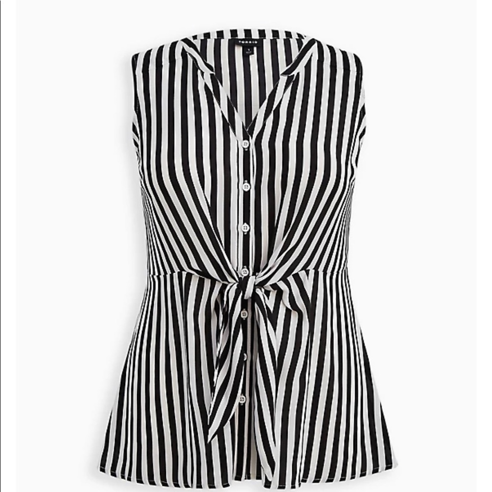 Torrid Sleeveless Peplum Blouse White/Black Striped -Size 1 (14-16)